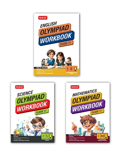 Class-11 ISO-IMO-IEO (Science, Mathematics and English) Olympiad Workbook Combo For 2026-27 Exam, Publisher: MTG Learning Media Pvt Ltd