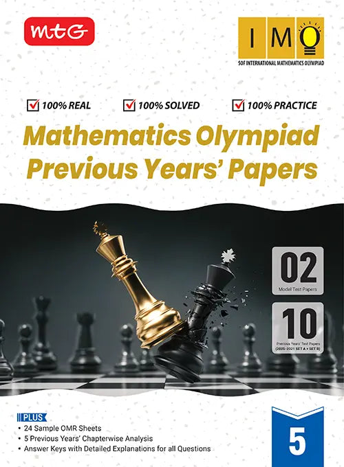 IMO Class-5 Olympiad 10 Previous Years Papers (2025-2021 Set A and B) Mathematics with Sample OMR Sheet For 2026-27 Exam, Publisher: MTG Learning Media Pvt Ltd