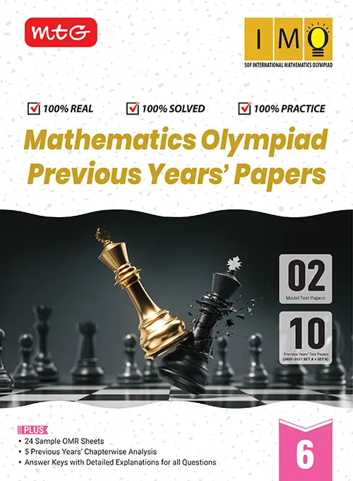 IMO Class-6 Olympiad 10 Previous Years Papers (2025-2021 Set A and B) Mathematics with Sample OMR Sheet For 2026-27 Exam, Publisher: MTG Learning Media Pvt Ltd