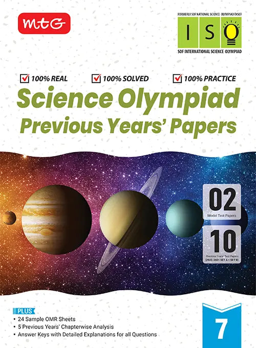 ISO Class-7 Olympiad 10 Previous Years Papers (2025-2021 Set A and B) Science with Sample OMR Sheet For 2026-27 Exam, Publisher: MTG Learning Media Pvt Ltd