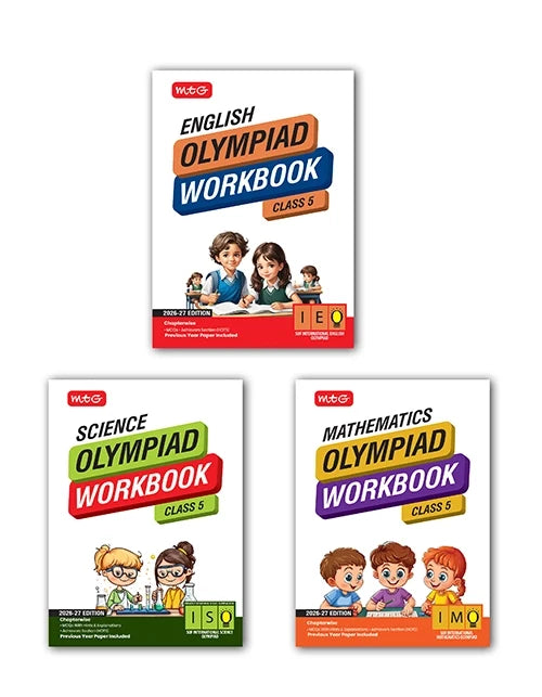 Class-5 ISO-IMO-IEO (Science, Mathematics and English) Olympiad Workbook Combo For 2026-27 Exam, Publisher: MTG Learning Media Pvt Ltd
