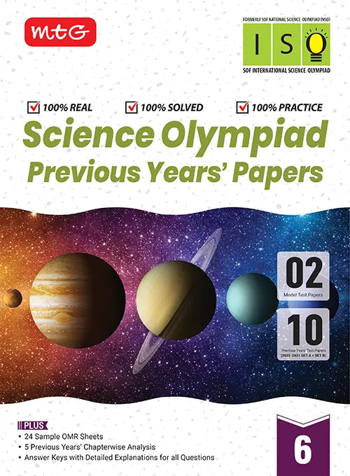 ISO Class-6 Olympiad 10 Previous Years Papers (2025-2021 Set A and B) Science with Sample OMR Sheet For 2026-27 Exam, Publisher: MTG Learning Media Pvt Ltd