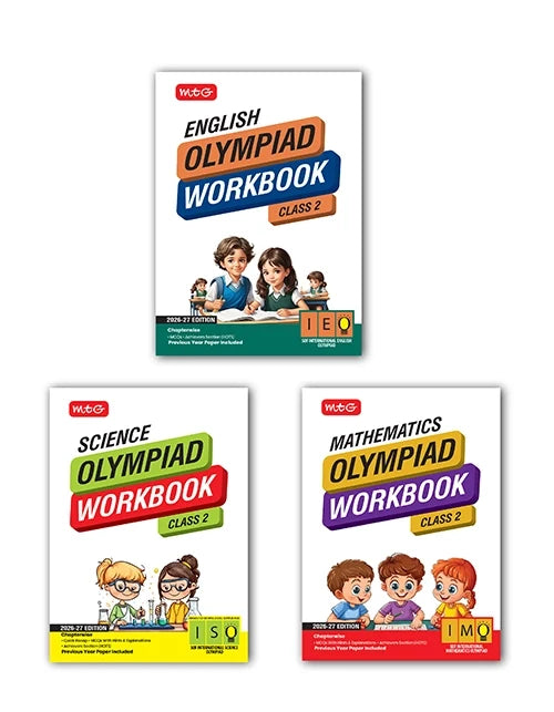 Class-2 ISO-IMO-IEO (Science, Mathematics and English) Olympiad Workbook Combo For 2026-27 Exam, Publisher: MTG Learning Media Pvt Ltd