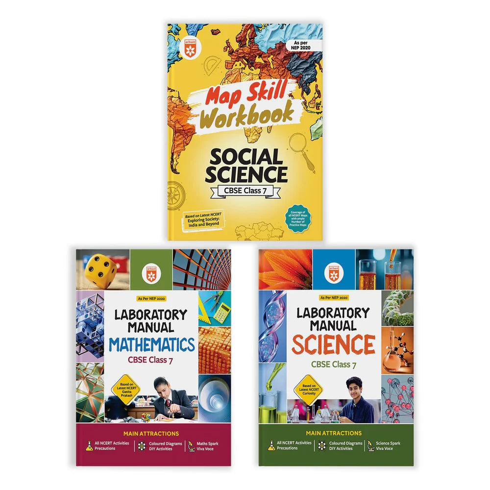 Combo of Lab Manual Mathematics, Science & Map Skill Workbook Social Science CBSE Class 7 | NEP 2020 Edition | English Medium, Author: Team Arihant , Publisher: Arihant prakashan