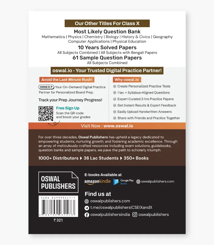 Geography Most Likely Question Bank ICSE Class 10 For 2027 Exam By Oswal Publishers
