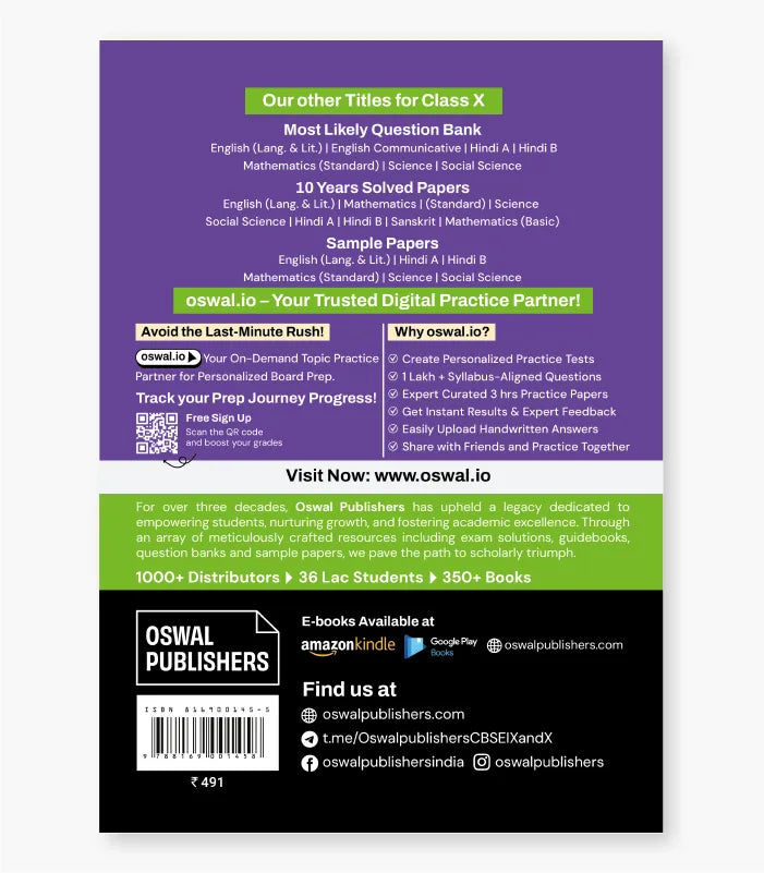 Hindi-B Most Likely Question Bank CBSE Class 10 for 2027 Exam By Oswal Publishers