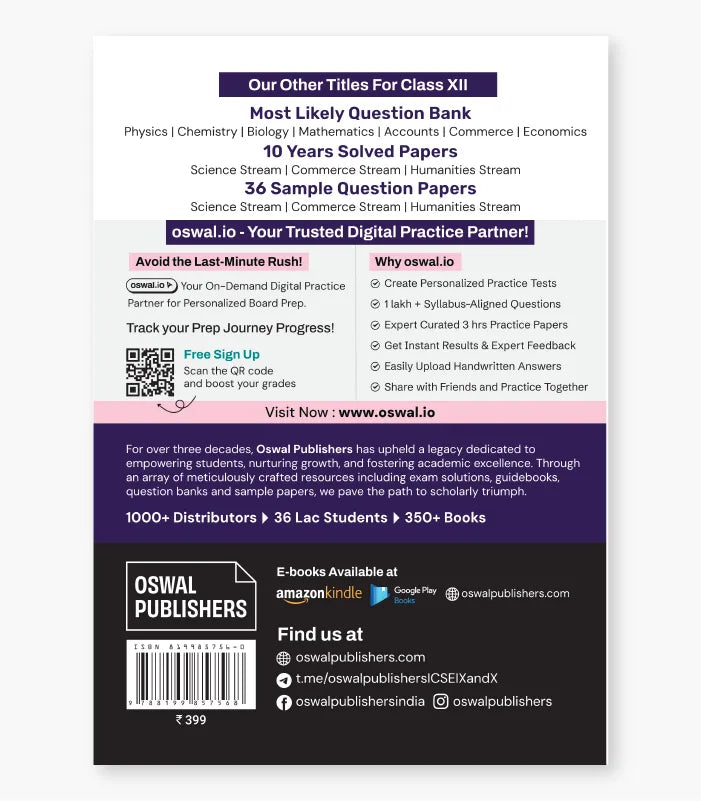 Mathematics Most Likely Question Bank ISC Class 12 for 2027 Exam By Oswal Publishers