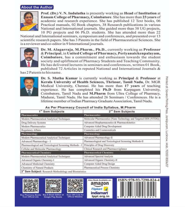 ADVANCED SPECTRAL ANALYSIS (PHARMACEUTICAL CHEMISTRY) M.PHARM SECOND SEMESTER, Authors : Prof (Dr.) V. N. Indulatha, Dr. M. Alagarraja, Dr. S. Muthu Kumar, THAKUR PUBLICATIONS PVT LTD