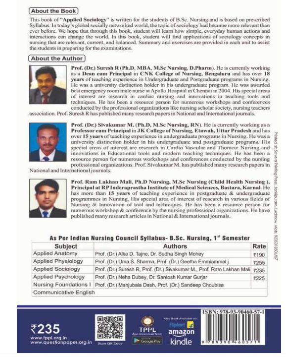 APPLIED SOCIOLOGY BOOK B.SC NURSING 1ST SEM, Author: Prof. (DR.) Suresh R., Prof. (Dr.) Sivakumar M., Prof. Ram Lakhan Mali, THAKUR PUBLICATIONS PVT LTD