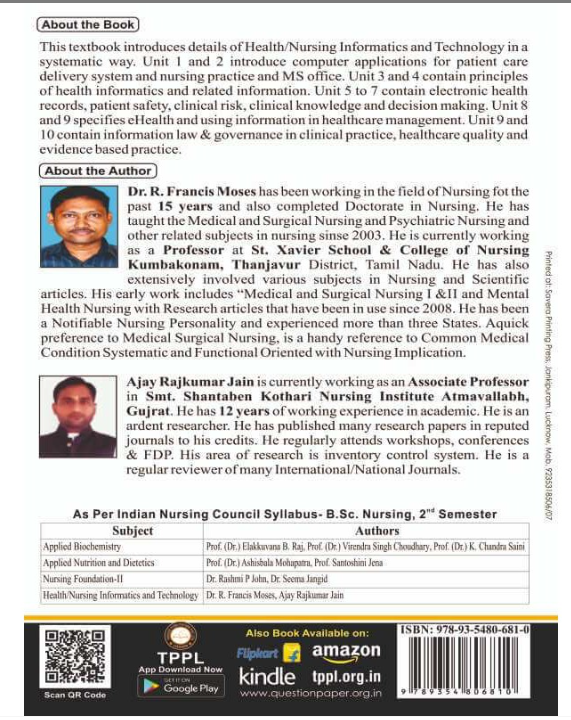 HEALTH/NURSING INFORMATICS AND TECHNOLOGY BOOK B.SC NURSING 2ND SEM, Authors- Dr. R. Francis Moses, Ajay Rajkumar Jain , THAKUR PUBLICATIONS PVT LTD