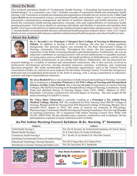 COMMUNITY HEALTH NURSING - I BOOK B.SC NURSING 5TH SEM, AUTHOR: DR. C. REVATHI, DR. JEYA BEULAH D, DR. VIDYA DHAR CHAURASIA, THAKUR PUBLICATIONS PVT LTD
