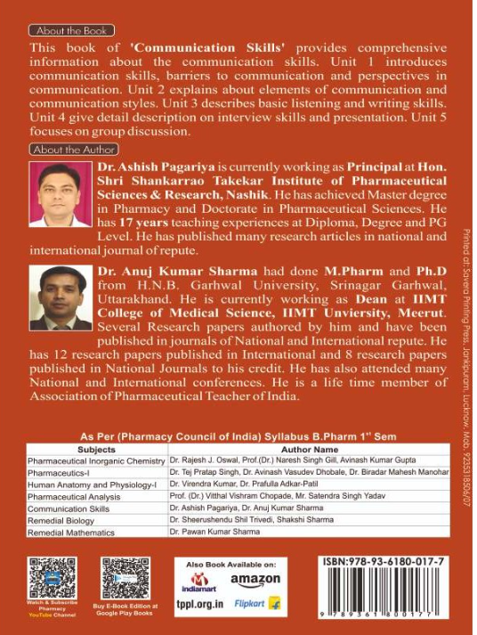 COMMUNICATION SKILLS BOOK FOR B.PHARM 1ST SEMESTER, THAKUR PUBLICATIONS PVT LTD