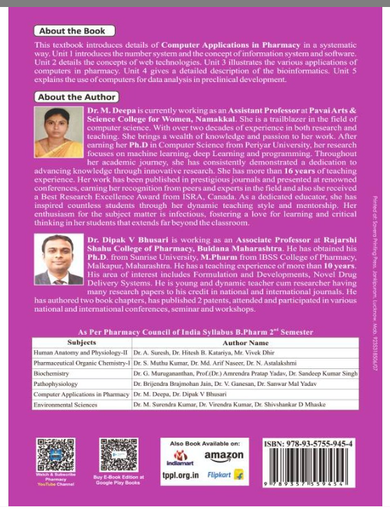 COMPUTER APPLICATIONS IN PHARMACY B.PHARM 2ND SEMESTER, Authors: Dr. M. Deepa , Dr. Dipak V , THAKUR PUBLICATIONS PVT LTD