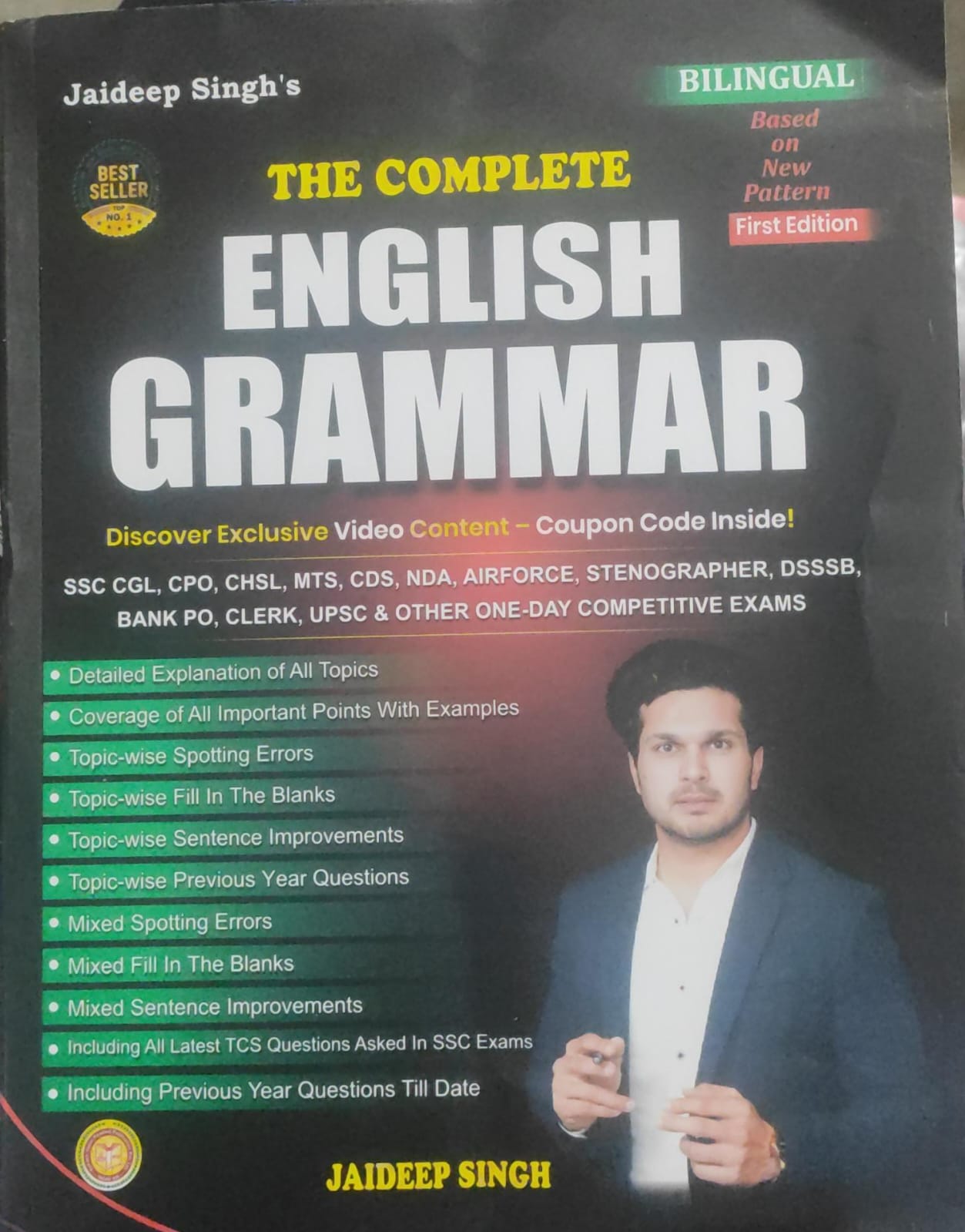 The Complete English Grammar Book, Bilingual Edition for SSC, Bank PO, UPSC & Competitive Exams with Video Content, First Edition