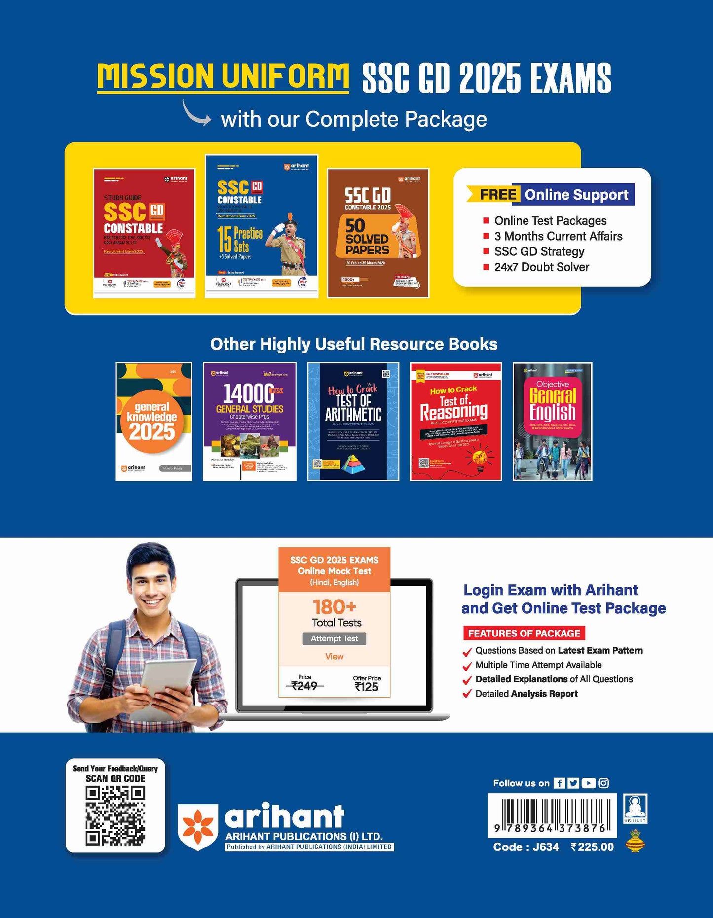 SSC GD Constable Exam 2025 | 15 Practice Sets and 5 Solved Papers | English Medium|Arihant|