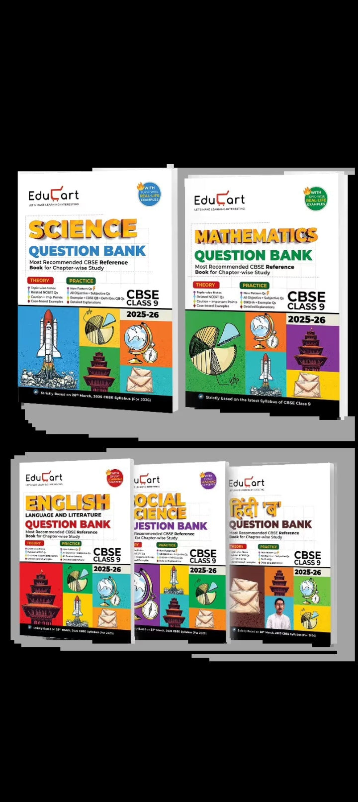 Educart CBSE Question Bank Class 9 2025-26 Bundle - Science, Mathematics, Social Science, English and Hindi B on New Syllabus 2026 (Most Recommended NCERT based Reference Book)