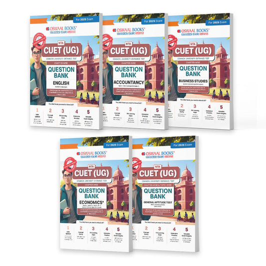 NTA CUET (UG) Question Banks | Chapterwise & Topicwise | English, Accountancy, Business Studies, General Test & Economics | Set of 5 Books | Entrance Exam Preparation Books 2025| Oswaal