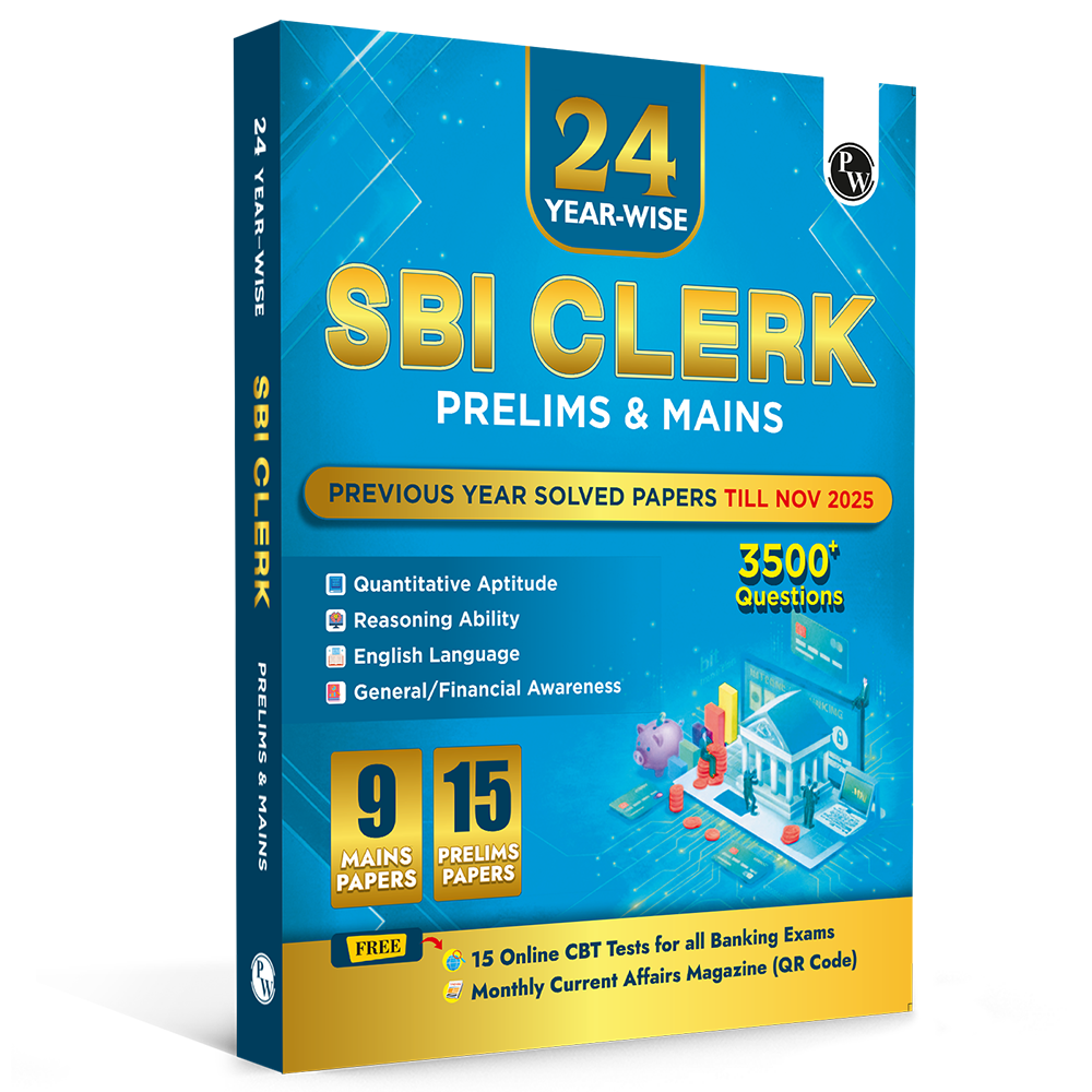 PW 24 SBI Clerk PYQ - Prelims & Mains Previous Year Solved Papers (Till Nov 2025) with 15 Online CBT Tests For 2026 Exam | 3500 PYQ Questions | Fully Solved
By PW