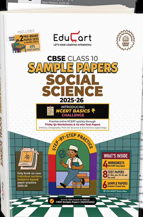 Educart CBSE Sample Paper Class 10 2025-26 Social Science (Introducing exclusive step-by-step new practice concept on 2026 pattern)