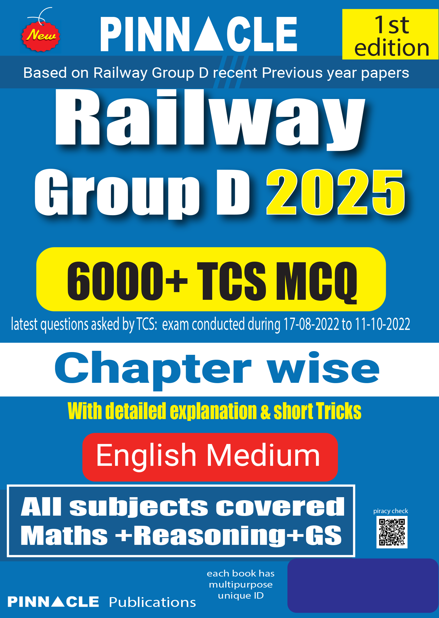 Railway Group D 2025 6000 TCS MCQ Chapter wise 1st Edition English medium| PINNACLE