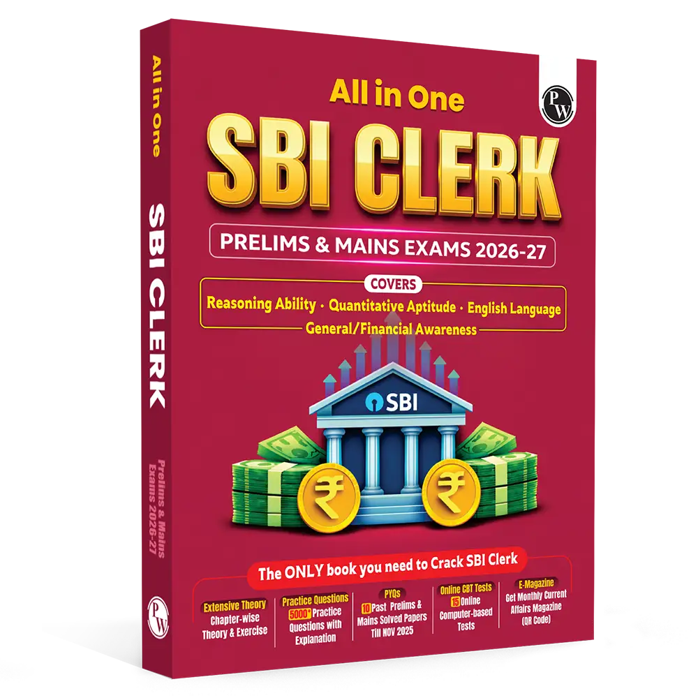 PW All in One SBI Clerk Book 2026 Prelims and Mains Exams | Chapterwise Theory and Exercises | 10 Previous Year Questions Papers PYQs and 15 Online CBT Tests English Edition
By PW