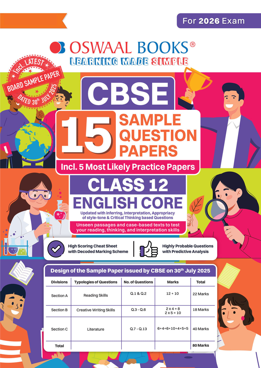 CBSE 15 Sample Question Papers Class 12 English Core for 2026 Board Exam (As per CBSE Sample Question Paper issued on 30 July 2025), recommended by 2025 CBSE Toppers with Chapter wise Highly Probable Questions। Oswaal।