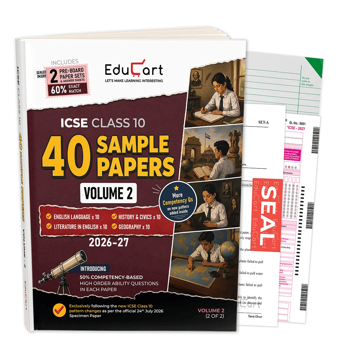 Educart ICSE Class 10 40 Sample Papers Volume 2 (English Language, Literature in English, History & Civics, Geography) 2026-27