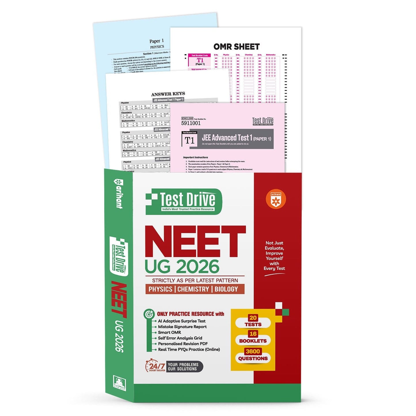 NEET (UG) 2026 Test Drive 20 Tests, 16 Booklets & 3600 Questions | Physics, Chemistry & Biology | AI-Adaptive Practice with Error Analysis, Smart OMR, Real-Time PYQs (Online) & Revision PDF | Based on Latest NTA Pattern | Arihant