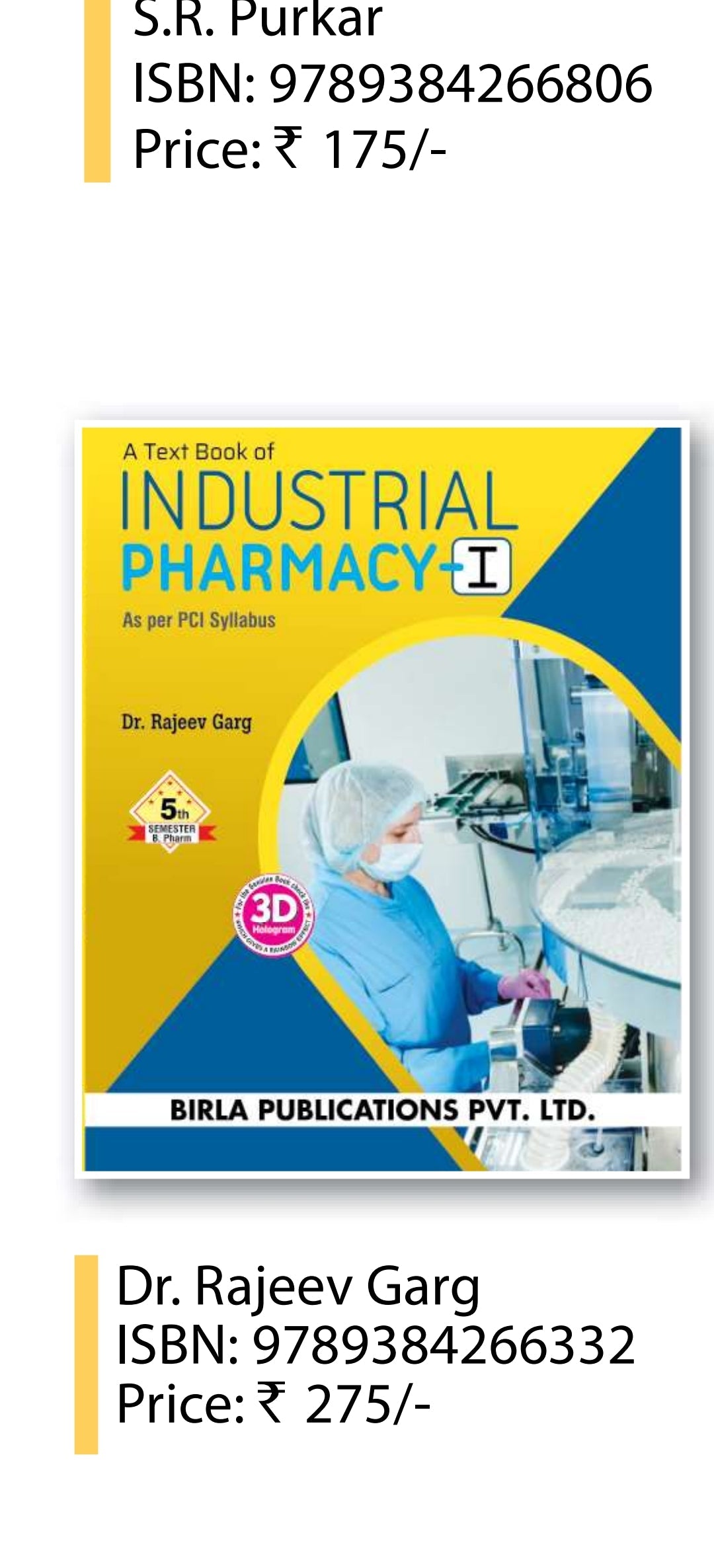 A Text Book of Industrial Pharmacy-I | http://B.Pharm Semester V | Dr. Rajeev Garg | As per PCI Syllabus | Birla Publications Pvt. Ltd.