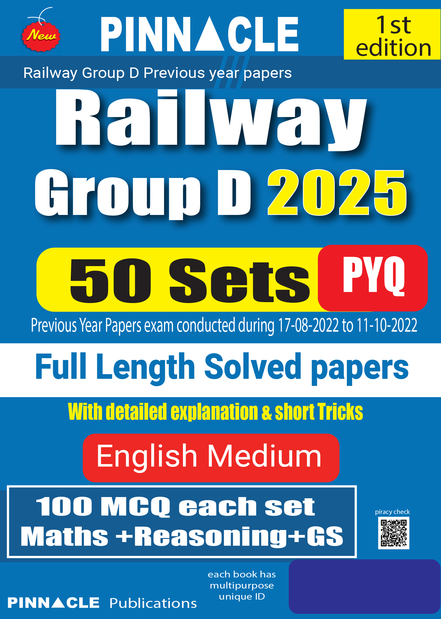Railway Group D 2025 Full Length Solved Papers 50 Sets PYQ 1st Edition English medium |PINNACLE