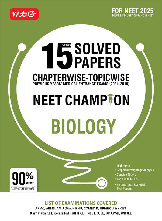 15 Years NEET Chapterwise Topicwise Previous Years Solved Papers Biology – NEET Champion For 2025 Exam