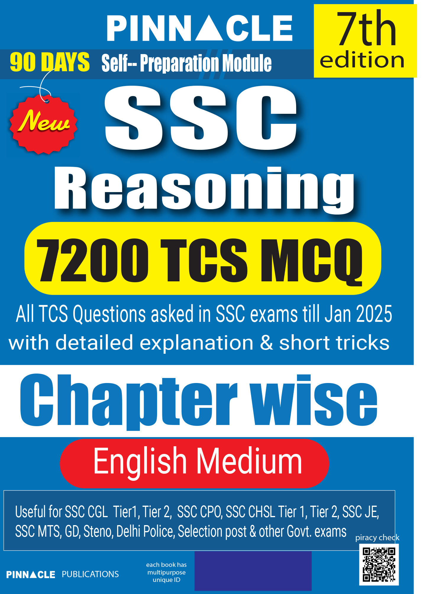 SSC Reasoning 7200 TCS MCQ Chapter-wise with detailed explanation & short tricks 7th edition English medium| PINNACLE