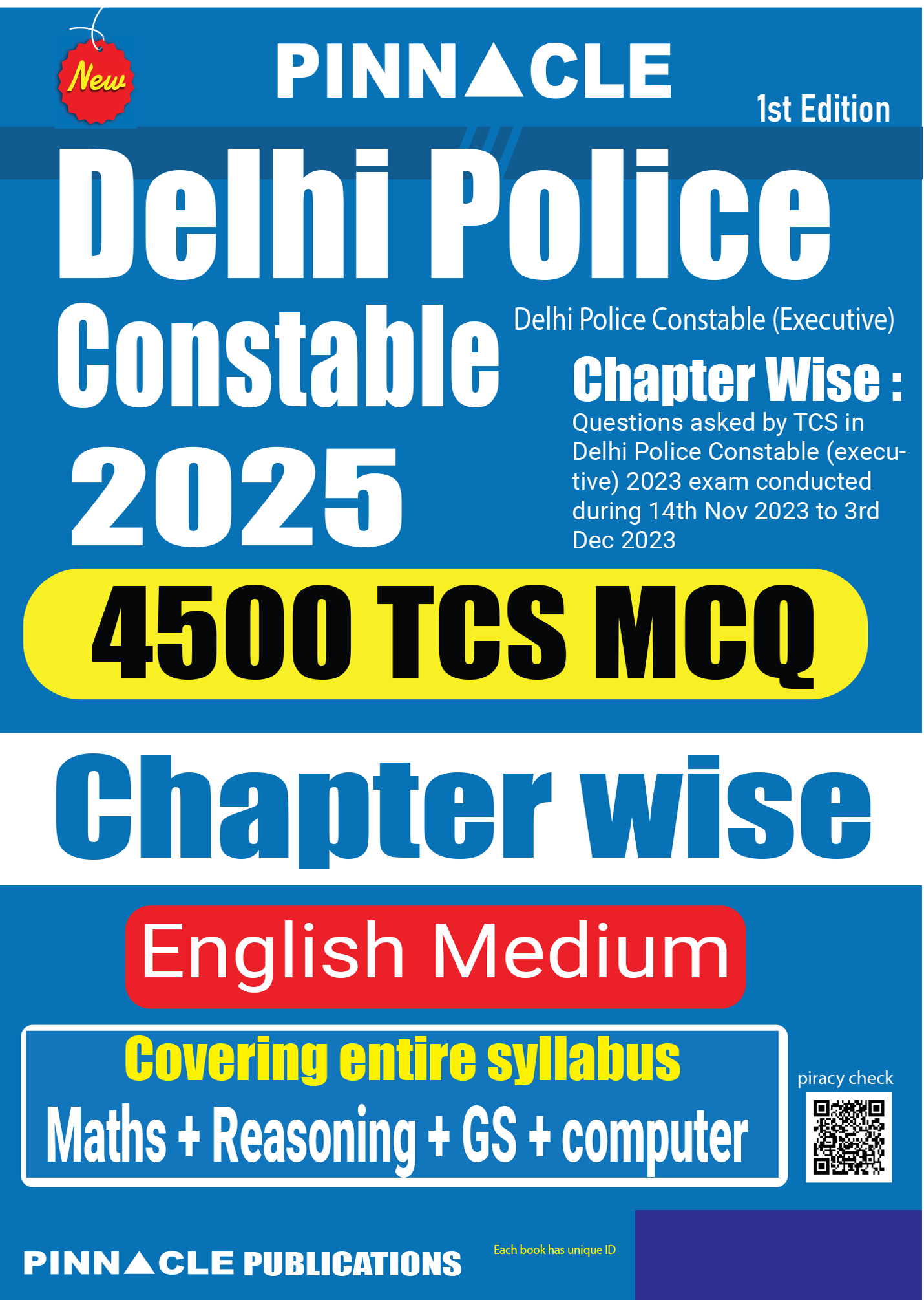 Delhi Police Constable 2025 : 4500 TCS MCQ Chapter wise 1st edition English medium|PINNACLE