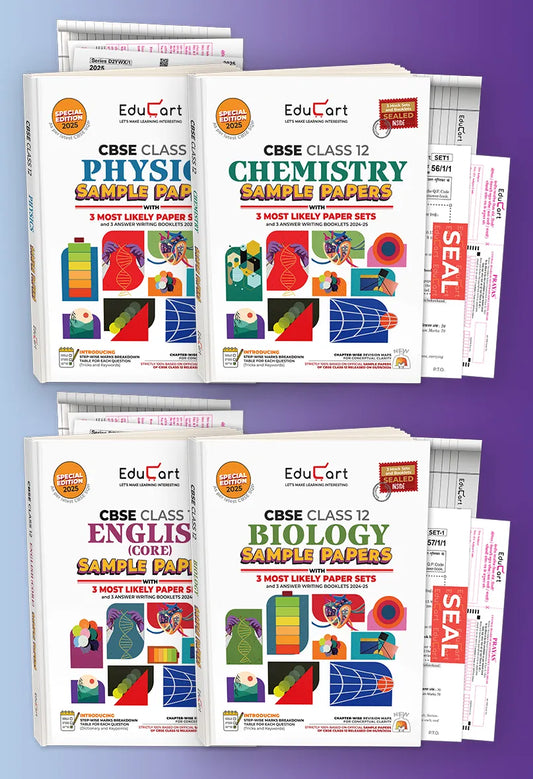 Educart CBSE Class 12 Sample Papers Bundle (2024-25) - Physics, Chemistry, Biology, & English (With exclusive CBSE Mock Booklets for 2025 Exam)
