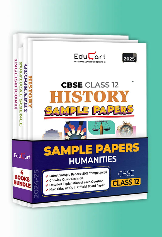Educart CBSE Class 12 Sample Paper 2025 - History, Political Science, Geography and English Combo Set of 4 Books for 2024-25 Board Exam