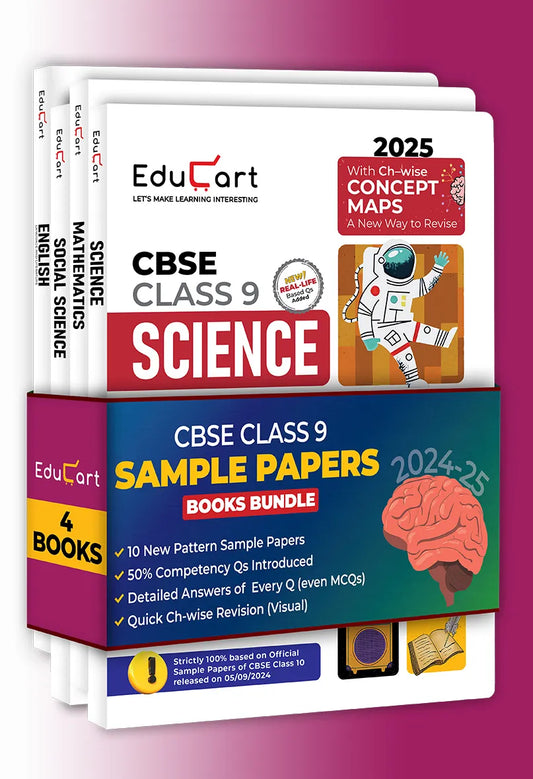 Educart CBSE Class 9 Sample Papers Bundle - Science, Maths, Social Science & English 2024-25 (Introducing Revision Maps) 2025