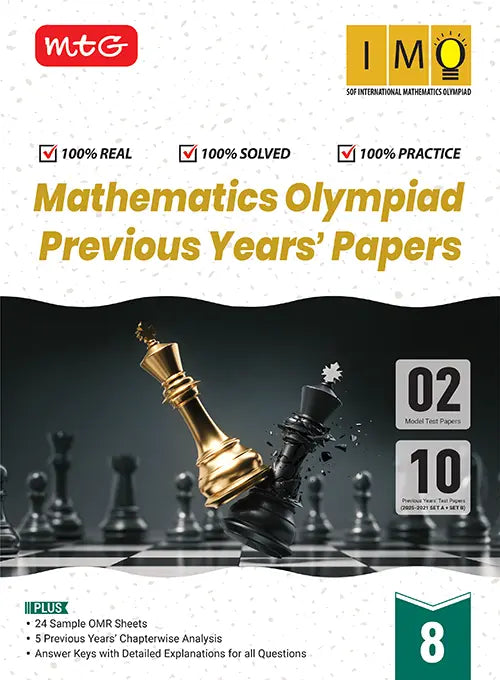 IMO Class-8 Olympiad 10 Previous Years Papers (2025-2021 Set A and B) Mathematics with Sample OMR Sheet For 2026-27 Exam, Publisher: MTG Learning Media Pvt Ltd