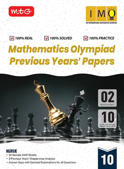 IMO Class-10 Olympiad 10 Previous Years Papers (2025-2021 Set A and B) Mathematics with Sample OMR Sheet For 2026-27 Exam, Publisher: MTG Learning Media Pvt Ltd