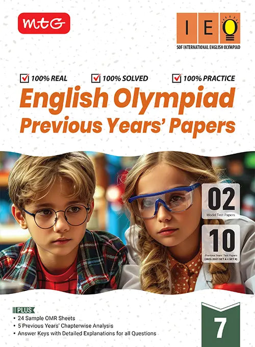 IEO Class-7 Olympiad 10 Previous Years Papers (2025-2021 Set A and B) English with Sample OMR Sheet For 2026-27 Exam, Publisher: MTG Learning Media Pvt Ltd