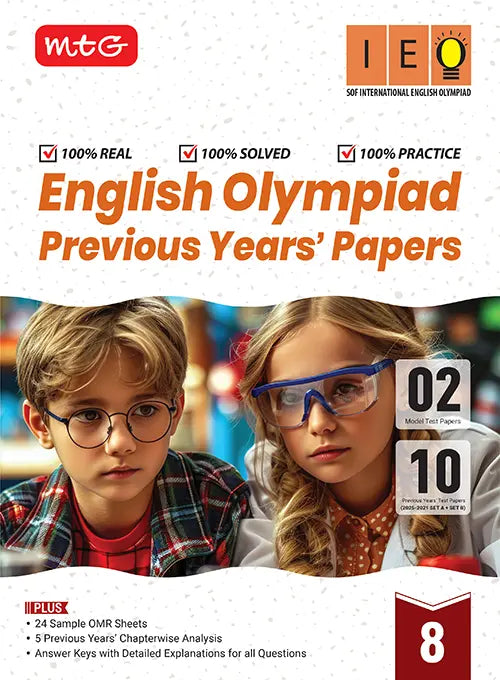 IEO Class-8 Olympiad 10 Previous Years Papers (2025-2021 Set A and B) English with Sample OMR Sheet For 2026-27 Exam, mPublisher: MTG Learning Media Pvt Ltd