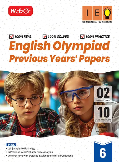 IEO Class-6 Olympiad 10 Previous Years Papers (2025-2021 Set A and B) English with Sample OMR Sheet For 2026-27 Exam, Publisher: MTG Learning Media Pvt Ltd