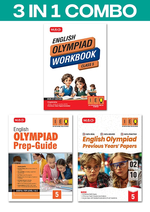 Class 5 International English Olympiad (IEO) Workbook, Prep-Guide and Previous Years Papers (PYQs) (3 IN 1 COMBO) For 2026-27 Exam, Publisher: MTG Learning Media Pvt Ltd