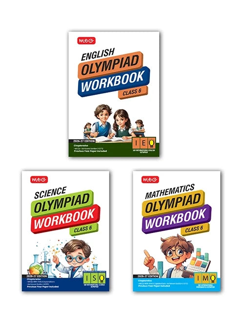 Class-6 ISO-IMO-IEO (Science, Mathematics and English) Olympiad Workbook Combo For 2026-27 Exam, Publisher: MTG Learning Media Pvt Ltd