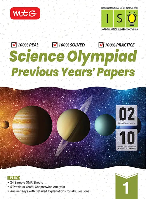 ISO Class-1 Olympiad 10 Previous Years Papers (2025-2021 Set A and B) Science with Sample OMR Sheet For 2026-27 Exam ,Publisher: MTG Learning Media Pvt Ltd