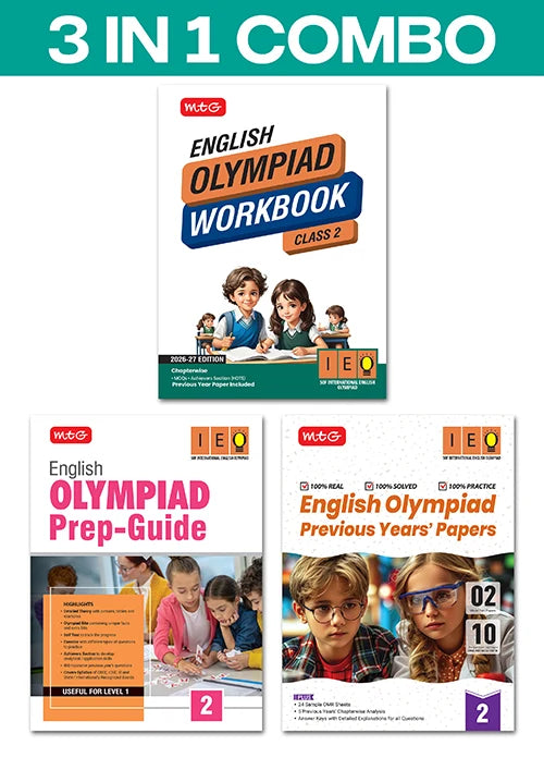 Class 2 International English Olympiad (IEO) Workbook, Prep-Guide and Previous Years Papers (PYQs) (3 IN 1 COMBO) For 2026-27 Exam, Publisher: MTG Learning Media Pvt Ltd