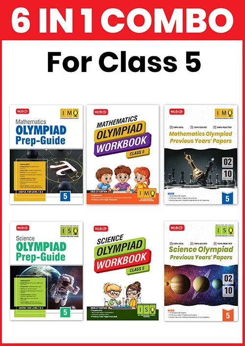 Class-5 (Mathematics and Science) IMO-ISO Olympiad Workbook, Prep-Guide and Previous Years Papers (PYQs) – For 2026-27 Exam (6 IN 1 COMBO), Publisher: MTG Learning Media Pvt Ltd