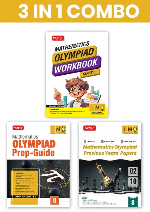 Class 8 International Mathematics Olympiad (IMO) Workbook, Prep-Guide and Previous Years Papers (PYQs) with Mock Test Paper – SOF Olympiad Books For 2026-27 Exam (3 IN 1 COMBO), Publisher: MTG Learning Media Pvt Ltd