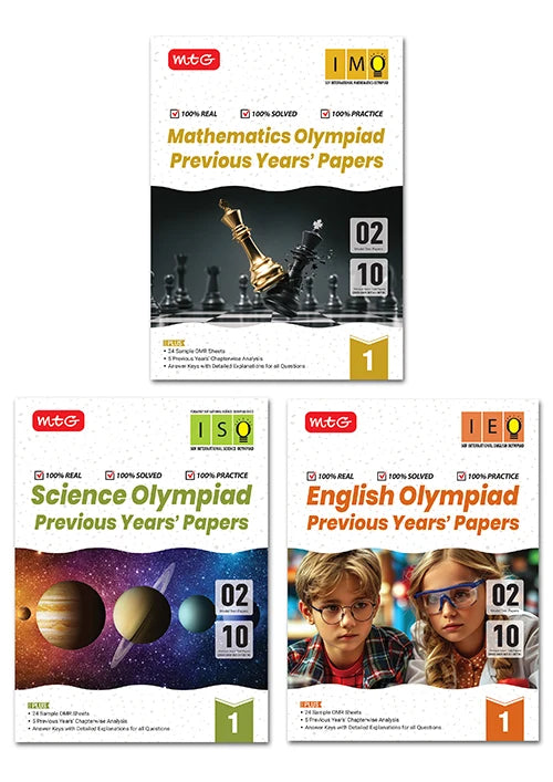 IMO-ISO-IEO Class-1 Olympiad Previous Years Papers (2025-2021 Set A and B) Mathematics, Science and English Combo Pack For 2026-27 Exam ,. Publisher: MTG Learning Media Pvt Ltd