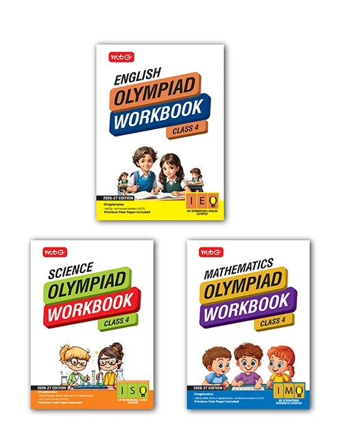 Class-4 ISO-IMO-IEO (Science, Mathematics and English) Olympiad Workbook Combo For 2026-27 Exam, Publisher: MTG Learning Media Pvt Ltd