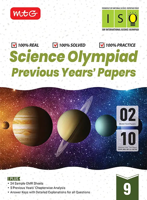 ISO Class-9 Olympiad 10 Previous Years Papers (2025-2021 Set A and B) Science with Sample OMR Sheet For 2026-27 Exam, Publisher: MTG Learning Media Pvt Ltd